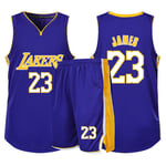 WU Los Angeles Lakers LeBron James NBA # 23 Men's basketball uniforms Soft and light Jersey + shorts,5XL