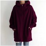 Dam Hoodie Tunika Vinter Varm Fleecejacka Casual Oversize Sweatshirt Kavaj Dragkedja Upp Hoodie Med Fickor Dark-Purple XXXL