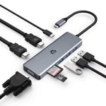 Tymyp Hub USB C, Adaptateur de Type C à 9 Ports avec Alimentation USB C, Port Gigabit Ethernet, HDMI 4K, 2 Ports USB 3.0, 1 Port USB 2.0, Lecteur de Carte SD/TF