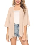 Irevial​​ Cardigan D'été Femme Manches 3/4 Boléro élégant en Mousseline de Soie Kimono Châle Chic pour Femme Beige，3XL