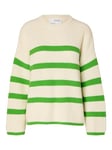 SELECTED FEMME Women's Slfbloomie LS Knit O-Neck Noos Jumper, Snow White/Stripes: Classic Green, XS
