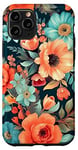 iPhone 11 Pro Orange, Coral, Navy Blue, Mint Green Floral Vintage Look Case