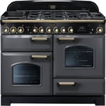Rangemaster Classic Deluxe CDL110DFFSL/B 110cm Dual Fuel Range Cooker - Slate Grey / Brass - A/A Rated