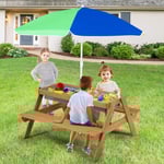 3 i 1 picknickbord för barn med parasoll & bänkar & avtagbar bordsskiva