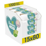 Pampers Sensitive Baby Wipes 15 Packs of 80 = 1200 Baby Wet Wipes, Unscented,...