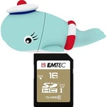 Pack Support de Stockage Rapide et Performant : Clé USB - 2.0 - Série Licence - Collection Animalitos - 16 Go + Carte MicroSD - Gamme Elite Silver - Classe 4-16 Go