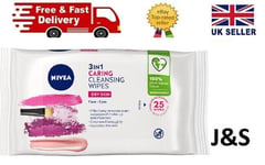 Nivea Biodegradable 3 In 1 Caring Cleansing Wipes for Dry Skin Pack of 25