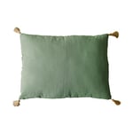 Coussin Vert Argile avec 4 Pompons Jute - Rectangulaire 50x70 cm - 100% Coton certifié Oeko Tex - Oreiller décoratif de qualité - Collection Panama - Enjoy Home