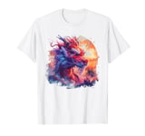 Fierce mythical red dragon sunset palm trees Asian art #2 T-Shirt