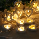 10 Lightbulb Wooden Heart Shape Warm White Led String Light