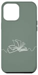 iPhone 12 Pro Max Minimal Book Line Art For Bookworm On Sage Green Case