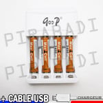 4 PILES ACCUS RECHARGEABLE AAA LR03 R03 1.2V 2400mAh + CHARGEUR RAPIDE GP-01T Réf:38
