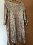 Stella Morgan Gold Sequinned Dress Size UK 8 Fully Lined 3/4 Sleeves Short Lgth