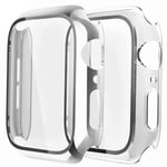 Fengyiyuda [2 Pack] Hard Case Compatible with Apple Watch 38/40/42/44mm with Built-in Anti-Scratch TPU Screen Protector Film,360 Shockproof Cover for IWatch Series se/6/5/4/3/2/1-Silver/Clear