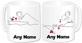 Personalised Mr and Mrs Gifts Mugs Set of 2 Coffee Cups - Romantic Love Hearts Couples Gifts Idea for Engagement Wedding Anniversary Valentines Birthday Christmas Present (Design: Fishing Boat)