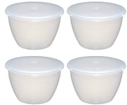 4 x Kitchen Craft 1 Pint Plastic Pudding Bowls Steaming Basins & Lids - 570 ml
