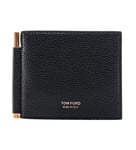 Tom Ford Black Brown Grain Leather T Line Billfold Card Wallet Holder Money Clip