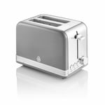 Swan 2 Slice Retro Toaster, Auto Centering, Slide Crumb Tray, Cord Storage- Grey