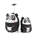 2-delad barnresväska & ryggsäck med hjul & 3-stegs teleskophandtag 12"+16" barnvagn Panda