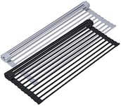 Aogbithy Soft Silicon Roll Up Dish Drainer Foldable Over Sink Dish Rack Drainer Focus Rack for Kitchen Sink Dish Drying Rack Over The Sink Dishes Drying Rack (Gray, 20.5 * 13)
