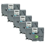 vhbw 5x Rubans compatible avec Brother PT D600, D600VP, E110, D450VP, E100B, E105, E100, E100VP imprimante d'étiquettes 12mm Noir sur Blanc
