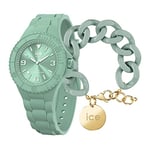 ICE-WATCH - Ice Generation Lagoon - Montre Verte pour Femme avec Bracelet en Silicone - 019145 (Small)+ Chain Bracelet - Lagoon Green - Bracelet Mailles XL de Couleur Verte (020357)
