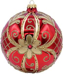 VITBIS Boule en Verre pour décoration de Sapin de Noël - Boule Unique Peinte à la Main - Décoration de Noël Unique - Diamètre 15 cm - Rouge Classique avec Surface Brillante - Riche Ornement doré