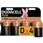 Duracell Plus Power Type D Alkaline Batteries, Pack of 4