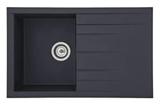 Respekta Houston Évier en minéralite noir/Évier encastré à 1 bac de 80 x 50 cm/Évier convenant aux meubles sous-évier de 50 cm de large