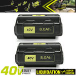 2X 40 Volt 8 Ah For Ryobi 40V HP Lithium Battery OP4060A OP40601 BPL3626 BPL3650
