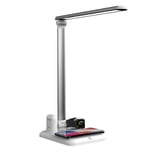 ZYD LED Table Desk Lamp 4 in 1 Qi Wireless Charger Multi-Function Reading Light for Mobile Phone Watch Earphone Charge,Silver