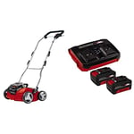 Einhell Power X-Change 36V Cordless Lawn Scarifier & Power X-Change 18V, 4.0Ah Lithium-Ion Battery Twin Charger Starter Kit