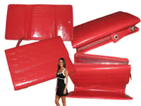 New Vintage LACOSTE L13 Women's Leather PURSE WALLET Pied De Croc Slg 2 Red