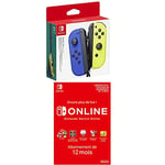 Paire de Manettes Joy-Con Gauche Bleue/Droite Jaune Néon + Nintendo Switch Online - USB, Abonnement 12 Mois (Code de téléchargement)