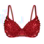 Dam Tribal Glitter Sparkle Belly Dance Pärlstav BH med paljetter Red 38/85