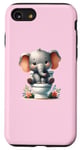 Coque pour iPhone SE (2020) / 7 / 8 Rose mignon bébé éléphant assis sur les toilettes Art fantaisiste