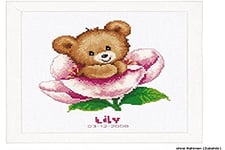 Vervaco Counted Cross Stitch Kit: Birth Record: Flower Teddy, 100% Cotton, Multi-Colour, 20 x 2 x 22 cm
