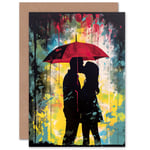 Umbrella Kisses Love Romance Anniversary Valentines Day Blank Greeting Card