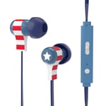 Tribe Marvel Avengers - Stereo In-Ear Earphones with Remote Control and Microphone I Comfortable Earphones I Compatible with all Devices I 3.5 mm Jack - Captain America