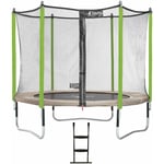 Trampoline de jardin 305 cm + filet de sécurité + échelle jumpi Taupe/Vert 300. Trampoline certifié par le critt sport & loisirs - Vert - Kangui