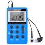 AM FM Pocket Radio Covvy Portable Digital Tuning AM/FM Mini Stereo Radio Player with Rechargeable Battery and Earphone for Outdoor Walk (Blue)