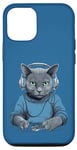 Coque pour iPhone 12/12 Pro Casque D'écoute Musicien Chat Bleu Russe Chat Gamer Chats