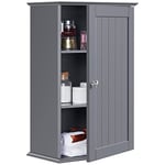 Yaheetech Armoire Murale de Toilette, Meuble de Rangement Suspendu Salle de Bain, 35 x 20,7 x 55 cm, Armoire à Pharmacie, 2 Étagère Réglables, avec Porte, en Bois Blanc WC Cuisine Gris