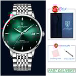 POEDAGAR Ultra Tunna Män Quartz Armbandsur Vattentät Lyx Märke Lysande Watch Man Rostfritt Stål Casual Gåvor green and box