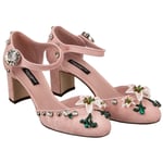 DOLCE & GABBANA Crystal Lily Brooch Brocade Ankle Strap Pumps VALLY Pink 13072