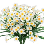 4PCS Artificial Daisy Flowers Outdoor Fake Foliage Greenery Faux Plants Shrubs Plastic Bushes for Window Box Hanging Planter Farmhouse Indoor Outside Decor (White)
