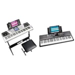 RockJam 61 Key Keyboard Piano Kit with Digital Piano Bench, Electric Piano Stand, Grey & 61-Key Compact Keyboard with Sheet Music Stand, Power Supply, Piano Note Stickers and Simply Piano Lessons