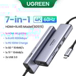 UGREEN 10Gbps USB C HUB 4K60Hz type-c vers HDMI RJ45 PD100W SD & TF adaptateur USB pour Macbook iPad Samsung accessoires d'ordinateur portable Docking - Type 5Gbps 7-in-1 RJ45