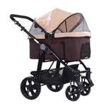 YGWL Pet Stroller,Multi-Functional Pushchair,Foldable Detachable Front and Rear Door Design with Rain Cover Load within 20 Kg,Brown