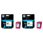 2x Original HP 301 Colour Ink Cartridges For DeskJet 1000 Inkjet Printer